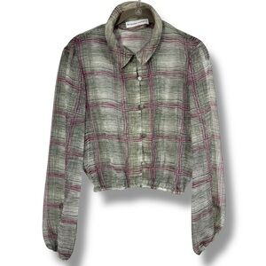 Richard Assatly Green Purple Linework Design Button Down Sheer Shirt